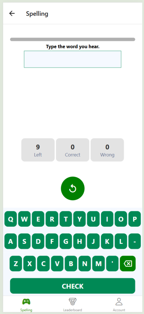 App interface showing a grammar challenge